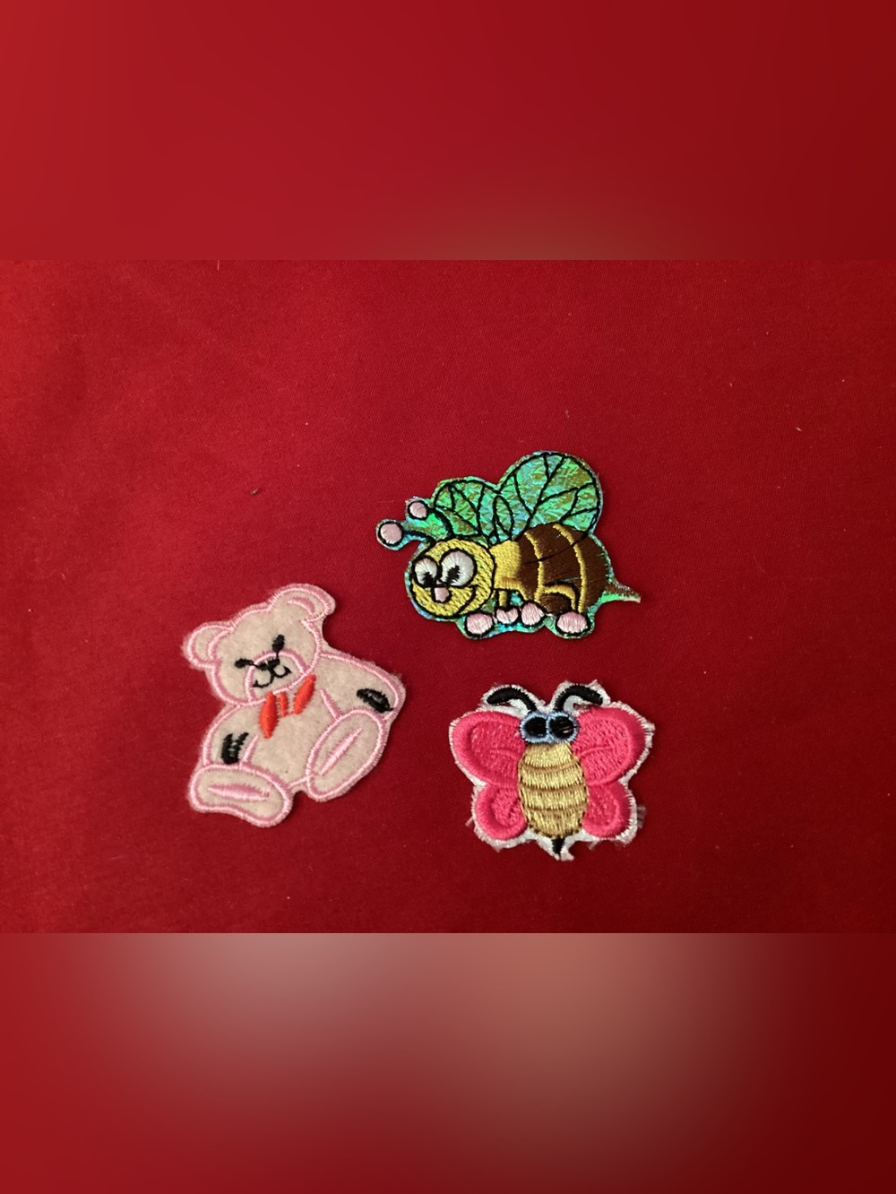 3 Embroidered Bee Butterfly Teddy Bear Patch Set